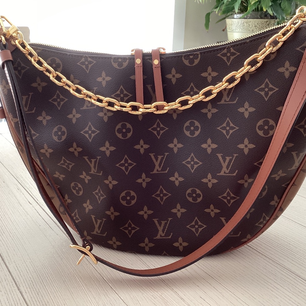 Louis Vuitton Monogram Canvas Hobo with Gold Chain and Brown Leather Trim
